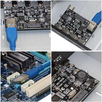 FU3401 PCI-E na 4 Port USB 3.0 Predný Panel Kombinovaný Držiak USB 3.0 5 gb / S PCI Express Rozširujúcu Kartu Adaptér pre Stolné PC