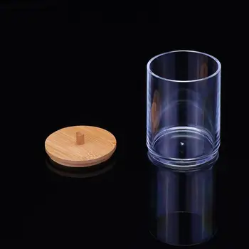 Transparentné vata Úložný Box Akryl Pultu Skladovanie Jar Valcový Automat Držiak s Bambusom Veko pre Kúpeľové Soli