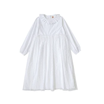 Imakokoni čisto biely dlhým rukávom šaty originálny dizajn lady bola tenké dlhé perlinkové tkaniny sukne 192583