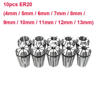10pcs ER20 Jar Collet Chuck Set 4-13mm Pre CNC Frézovanie Sústruh Nástroj, Stroj,