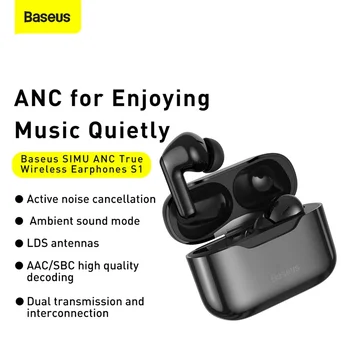 Baseus S1 ANC TWS Bluetooth Stereo Slúchadlá Bezdrôtové 5.1 Bluetooth Slúchadlá Touch Ovládania Potlačením Hluku Športové Slúchadlá