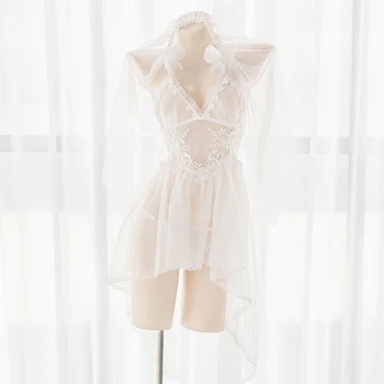 Sexy spodnú Bielizeň Halloween Kostýmy pre Ženy, Svadobné Lolita Šaty s String Transparentné Spánku Nosenie Anime Cosplay Oblečenie Biela