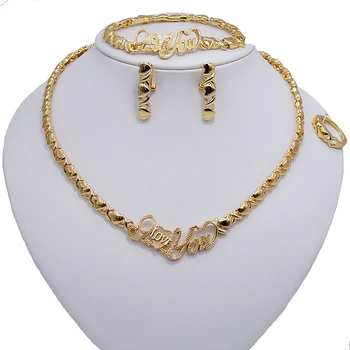 Nový Príchod Svadobné Šperky Nastaviť Náhrdelník XO Srdce Zlatá Farba Crystal Nigérijský Afriky Korálky Šperky Sady Darčeky Pre Ženy