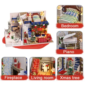 DIY Vianočné Bábika Dom Miniatúrne Malé Drevené Izba Box domček pre bábiky Domov Vianočné Suveníry, Dekorácie Budovy, Hračky pre Deti,