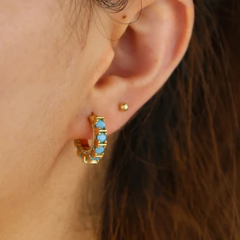 Kvalitné zlaté strieborná farba pripraviť turquoises cz kamenný kruh hoop náušnice pre ženy módne šperky