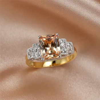 Moderný Ženský Šampanské Crystal Kameň Šperky Roztomilý Zlatá Farba Snubné Prstene Pre Ženy Boho Námestie Zapojenie Valentines Day Darček
