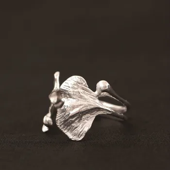 Flyleaf Ginkgo Vysoko Kvalitné Reálne 925 Sterling Silver Krúžky Pre Ženy Kvalitné Jemné Šperky Femme Otvoriť Krúžok Vintage Veľkoobchod