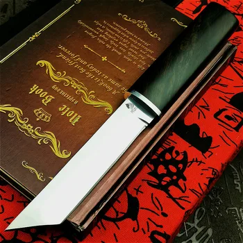 Japonský samuraj eben taktické rovný nôž vysokej kvality D2 ocele ostrý lovecký nôž vonkajšie nástroj nôž nôž darček