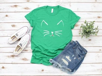 Ženy Tričko Cute Cat Tvár Tlač Tričko Ženy Krátky Rukáv O Krk Voľné T-shirt Dámy Letné Príčinné Tee Tričko Oblečenie