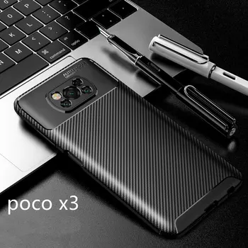 Telefón puzdro Pre Xiao Poco X3 NFC puzdro Carbon Fiber Mäkké Silikónové puzdro Pre Xiao Poco X3 Poco F2 Pro
