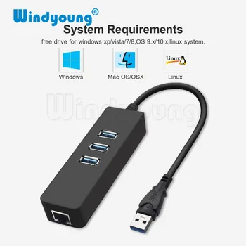 USB 3.0 Ethernet Adaptér s 3 Porty USB 3.0 HUB, USB, rj45 Gigabit Ethernet Lan 10/100/1000 mb / s Sieťová Karta pre Macbook Notebook