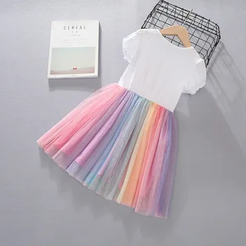 Letné Baby Dievčatá Jednorožec Šaty Módne Jednorožec Vytlačené Rainbow Oka Party Šaty Dievča Kostým Roztomilé Dievčatá Oblečenie