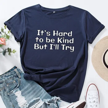 JFUNCY Bavlna dámske tričko Skúste Byť Láskavý List Grafické Tees Žena T Shirt Ženy Topy Plus Veľkosť Krátke Rukáv Tričko
