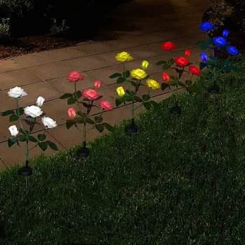 Vonkajšie Realistické Solárny Rose Svetlá 3heads/5heads Nepremokavé Kvet Vklad Pre Záhrada Dvore Cesta Trávnik Dekorácie