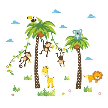Žirafa, Lev, Opica Palma Lesné Zvieratá samolepky na Stenu Pre Deti Izba Deti Stenu Spálne Škôlky, Nálepiek, Plagátov nástenná maľba Na