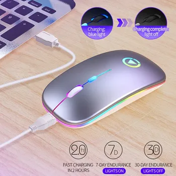 Bezdrôtová Myš RGB Myš Bezdrôtová Nabíjateľná Počítač Mause Tichý a Ergonomický LED Myši optická USB Podsvietený Myš pre notebook PC