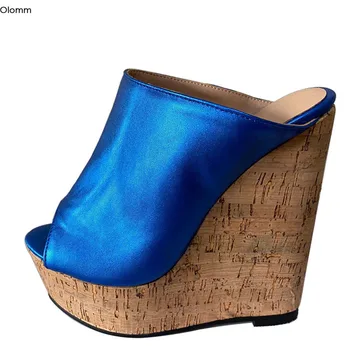 Olomm Hot Ručné Ženy Platformu Tkaných Sandále Sexy Kliny Vysoké Podpätky Sandále Otvorené Prst Modrá Strana Topánky Ženy NÁM Plus Veľkosti 5 až 20