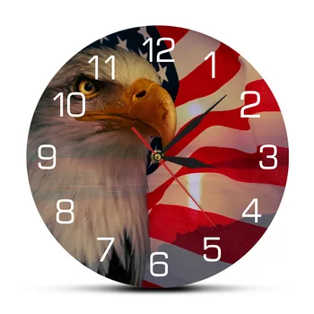 Vlastenectvo Americkej Vlajky Quartz Hodiny Vlasteneckej Plešatý Eagle Tlačiť Nástenné Hodinky Hviezdy Pruhy Nezávislosť Interiéru Akryl Horloge