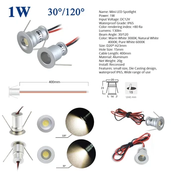 Vodeodolné IP65 1W DC12V Mini LED Spot light Vnútorné Vonkajšie použitie vydržať prostredie, max. teplota 80℃ Sauna Lampa