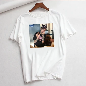 Čierne tričko Biele Lil Peep Bežné Hip Hop Rapper Krátky Rukáv Streetwear Lete Goth Vintage T-shirt Ženy Voľné Harajuku Tees