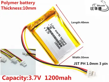 JST PH 1,0 mm 3 pin Dobré Qulity 3,7 V,1200mAH 103040 Polymer lithium ion / Li-ion batéria pre tablet pc BANKA,GPS,mp3,mp4