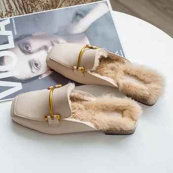 2018 móda jeseň zima jednej topánky žena Ploché Príležitostná obuv kožušiny pohodlné tkaných topánky, papuče ženy