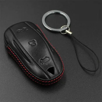 Black Red Originálne Kožené Auto Kľúč, ochranný Kryt Prípade Úplný Ochranný príveskom pre Tesla Model X S Diaľkovým držiak na príslušenstvo