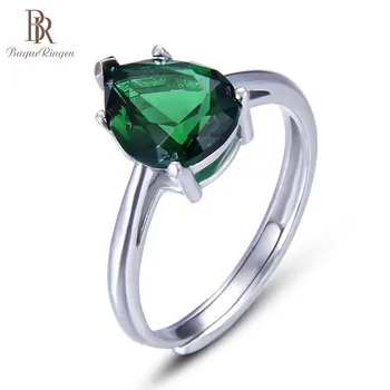 Bague Ringen Kvapka Vody Tvarované Emerald Krúžok pre Ženy Klasická Striebro 925 Šperky Resizable Drahokamy Príslušenstvo Veľkoobchod Strany