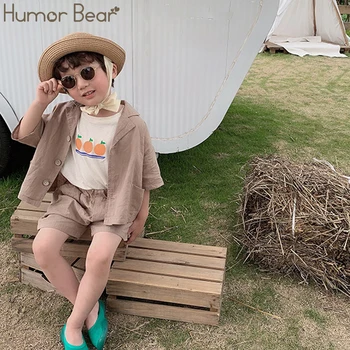 Humor Medveď Japončina kórejčina Štýl Chlapci Bavlnená posteľná Bielizeň Oblečenie Nastaví Všetky Deti-Zápas Single-Breasted Tričko+krátke Nohavice 2ks Vyhovuje