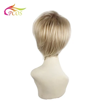 Krátky Rovný Syntetické Temné korene blond parochne pre čierne ženy Vlasy Fleeciness Reálne Prírodné Blond Toupee Parochne