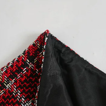 Červená Koberčeky Tweed Vysoký Pás Mini Sukne Ženy Za 2020 Jesenné Vinobranie Kovové Tlačidlo Riadku Bežné Kancelárske Dámy Sukne