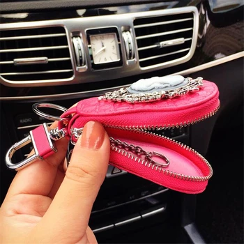 Vintage Car Key Peňaženky ženy Kľúča Držiteľa Gazdiná Kľúče Organizátor Ženy Keychain Kryty Zips Tlačidlo Prípade Taška biela Puzdro, Peňaženku