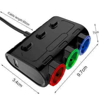 12/24V 120W Auto Zapaľovač Cigariet 3 Spôsob Zásuvky Splitter LED USB Nabíjačku Adaptér pre Nabíjačku do Auta Príslušenstvo Pre Mobilný Telefón, MP3 DVR