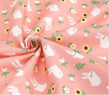 Polovica dvore import obyčajný bavlnená tkanina s karikatúra králik tlač, ručné DIY odev, šaty deti handričku, mäkký A851