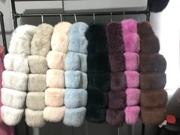 2018 Nové Zimné Kabát Ženy Faux Líška Srsť Srsť Plus Veľkosť Ženy Stojí Golier Dlhý Rukáv Umelú Kožušinu Bunda Kožušiny gilet fourrure Y26