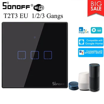 SONOFF T2 T3 WiFi Prepínač EÚ Black White High-end Panel Kompatibilný S Domovská stránka Google Alexa eWeLink APLIKÁCIE Smart Home zapnutie Svetla