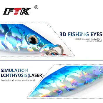FTK 80/100/150g 3D Oči Tvrdých Kovov Stávkovanie Rybárske Lure 98-118mm Pomalé Potopenie Micro Prípravok Loď Sea Rybárske Návnady S Pomáhať Háčik