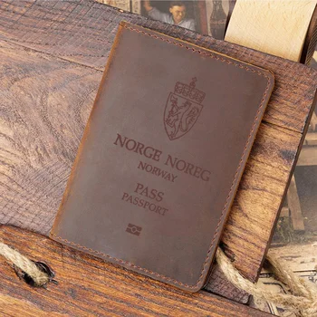 Nórske Kráľovstvo Pas Pokrytie Skutočné Cowhide Kožené Kongeriket Norge Držiteľa Pasu Úplné Zrna Kožené Pas