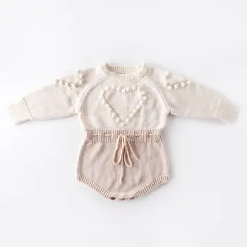 UK Dieťa Romper Dieťa Dieťa Dieťa Dievča Pletené Jumpsuit Dlhý Rukáv Jeseň Zimné Oblečenie 0-24 mesiacov
