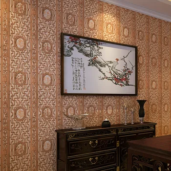 Čínska klasická tapeta s imitáciou dreva-rezbárske okna tapety obývacia izba štúdia chodbe, TV joj, stenové krytiny