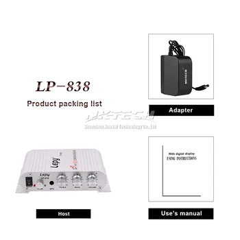 LP-838 Lepy MINI Digital Auto Zosilňovač 2.1 CH 20W 2x15W Hi-Fi MP3, MP4 Stereo Booster DVD Motocykel Domov BASS Audio Prehrávač