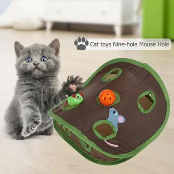 Hračiek pre mačky Cat Hrať Tunel Mačka Myšami Bell Stan Hračka s 9 Jamiek Pet Skryť Skladacia Tunel Interaktívne Hračky, chovateľské potreby