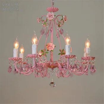 Ružové Svadobné Kvetinové Luster, Rose dekor Krištáľové lustre, Osvetlenie, Obývacia Izba Jedáleň dievča Detí Spálňa visí lampa