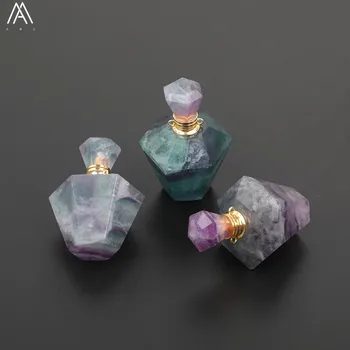 Prírodné Rainbow Fluorite Šesťhranné Parfum Fľašu Prívesok Náhrdelník Ženy Prírodného Kameňa Difúzor Liečivé Šperky EF-DG-100AMGE