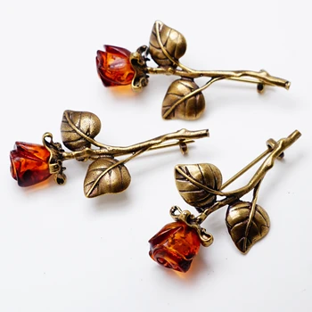 Krásna brošňa rose rose Amber prirodzený bronz, mosadz 4,5 cm brošňa štýlový 237 dobré veci