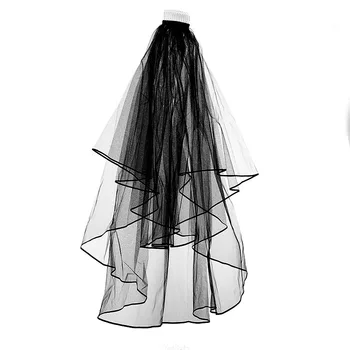 Svadobný závoj s vložkou špirála black svadobné šaty, závoj, vlnité double-layer headdress