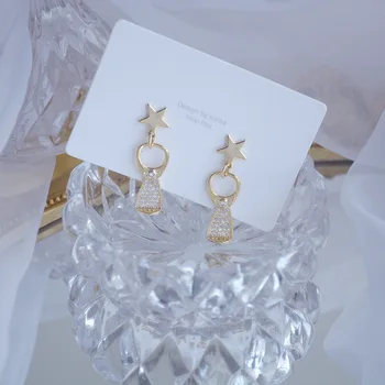 Nové Módne Značky Šperky 14K Reálne Gold Star Stud Náušnice pre Ženy Darček Žiarivý Zirkón Geometrické Náušnice