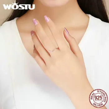 WOSTU Autentické 925 Sterling Silver Módne Vlny Otvoriť Prstene Pre Ženy, Srdce Biť Nastaviteľný Krúžok Jemné Šperky Strany Darčeky CSR159