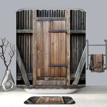 3D Tvorivé Drevené Dvere Vzor Sprchové Závesy Vintage Dreva vodovzdorná Plesniam Dôkaz Pribrala Vaňa Závesy pre Kúpeľňa