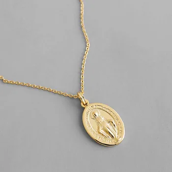 Skutočné 925 sterling silver náhrdelníky pre ženy krku reťaze, ročník zlatá farba Panny Márie náhrdelníky & prívesky žena šperky
